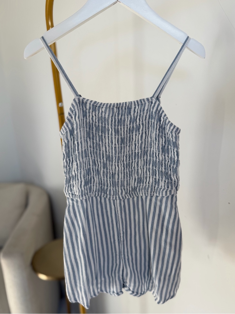 abercrombie kids Blue & White Striped Romper with Pockets